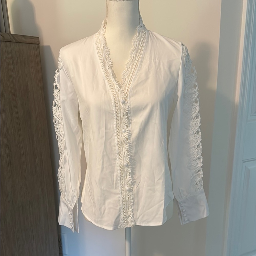 Elegant White Lace Trim Blouse